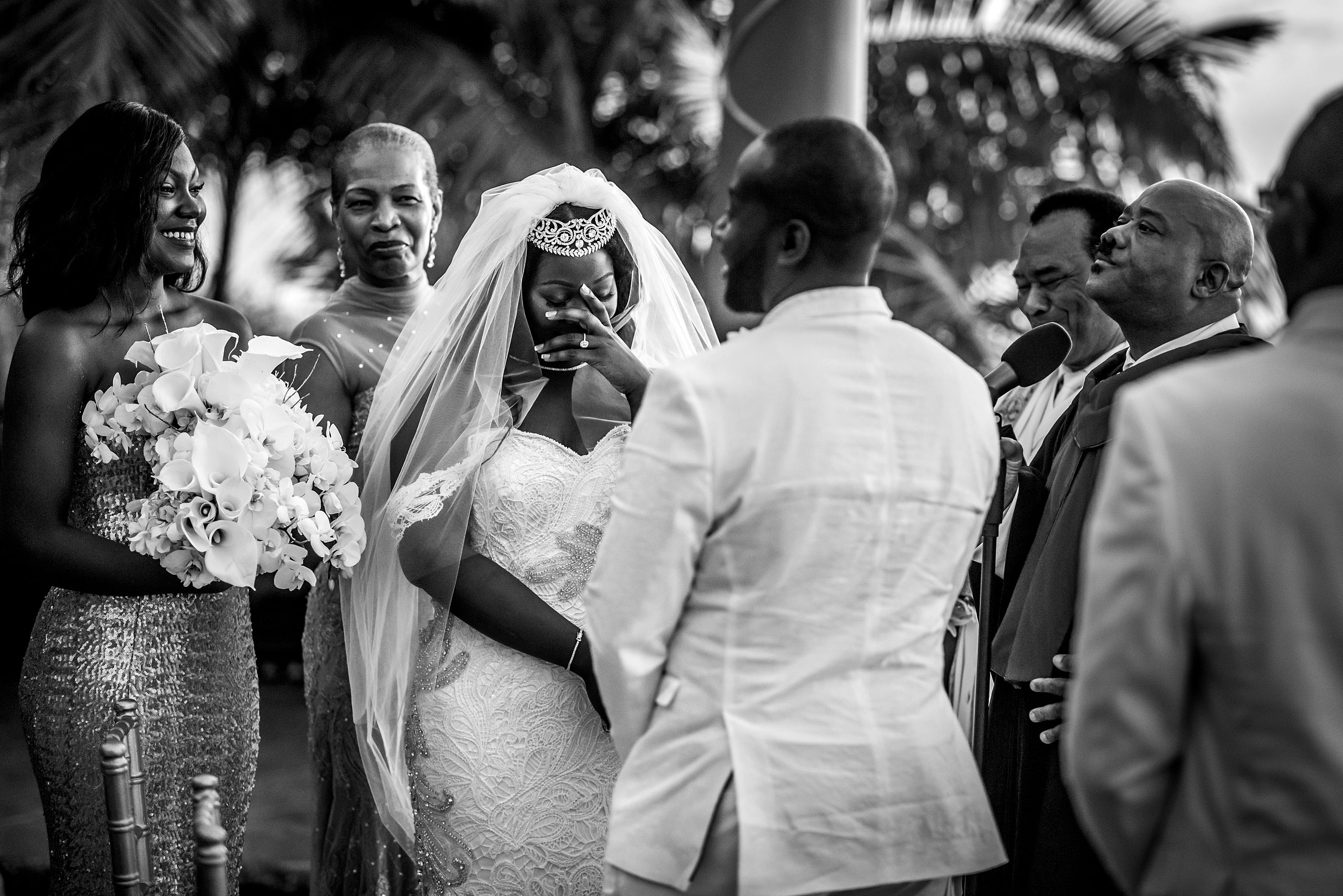 a bride laughing at her ceremony at Zephyr Palace Destination Wedding in Costa Rica by Sean LeBlanc