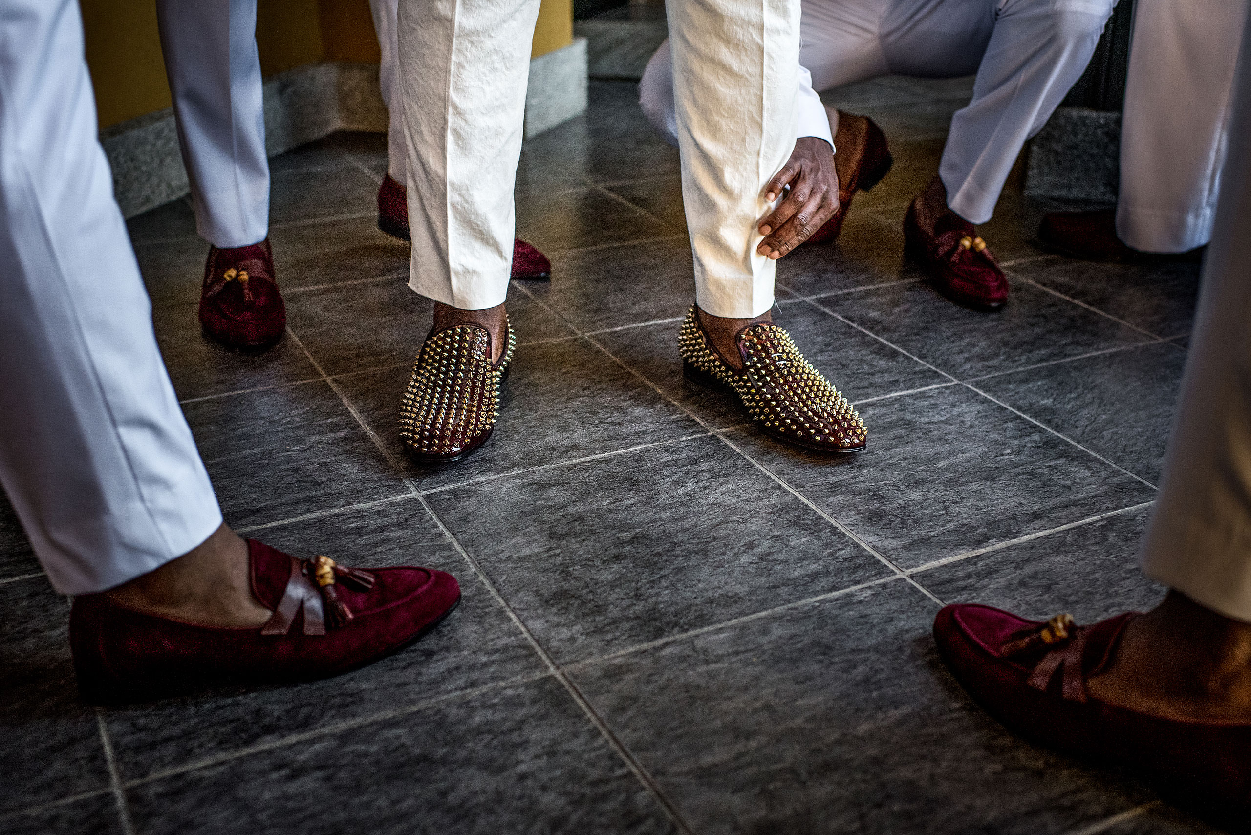 man wearing fancy shoes at Zephyr Palace Destination Wedding in Costa Rica by Sean LeBlanc