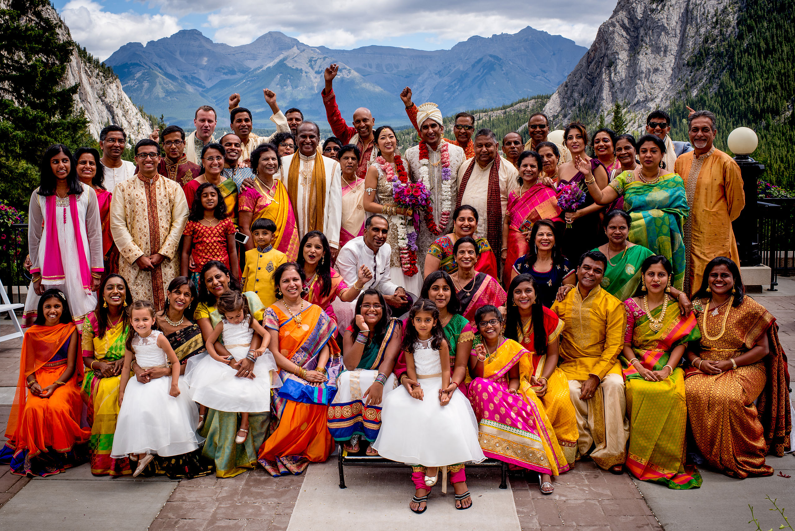 large Indian group by Banff wedding photographer