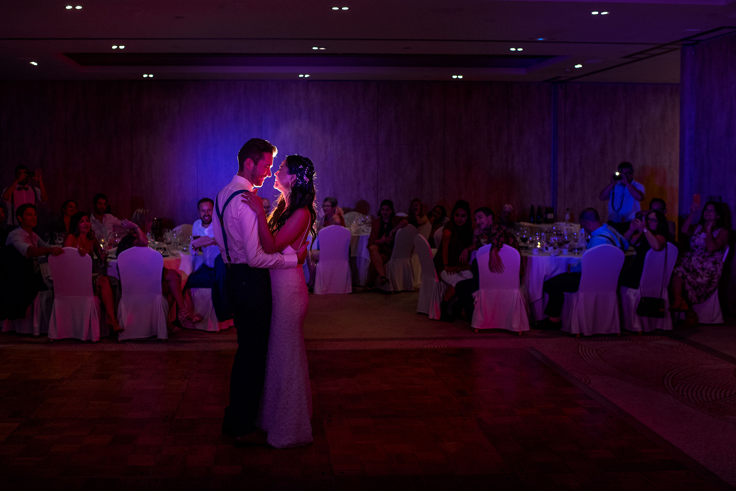 a bride and groom dancing at their wedding reception at castillo hotel son vida destination wedding by sean leblanc