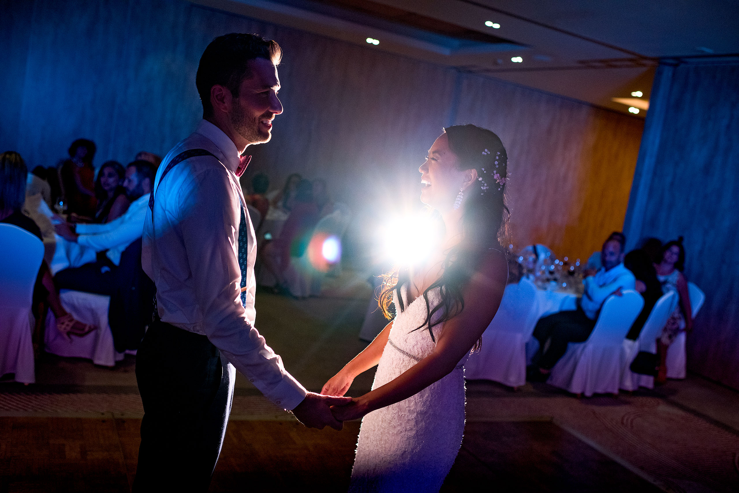 a bride and groom about to dance together at castillo hotel son vida destination wedding by sean leblanc