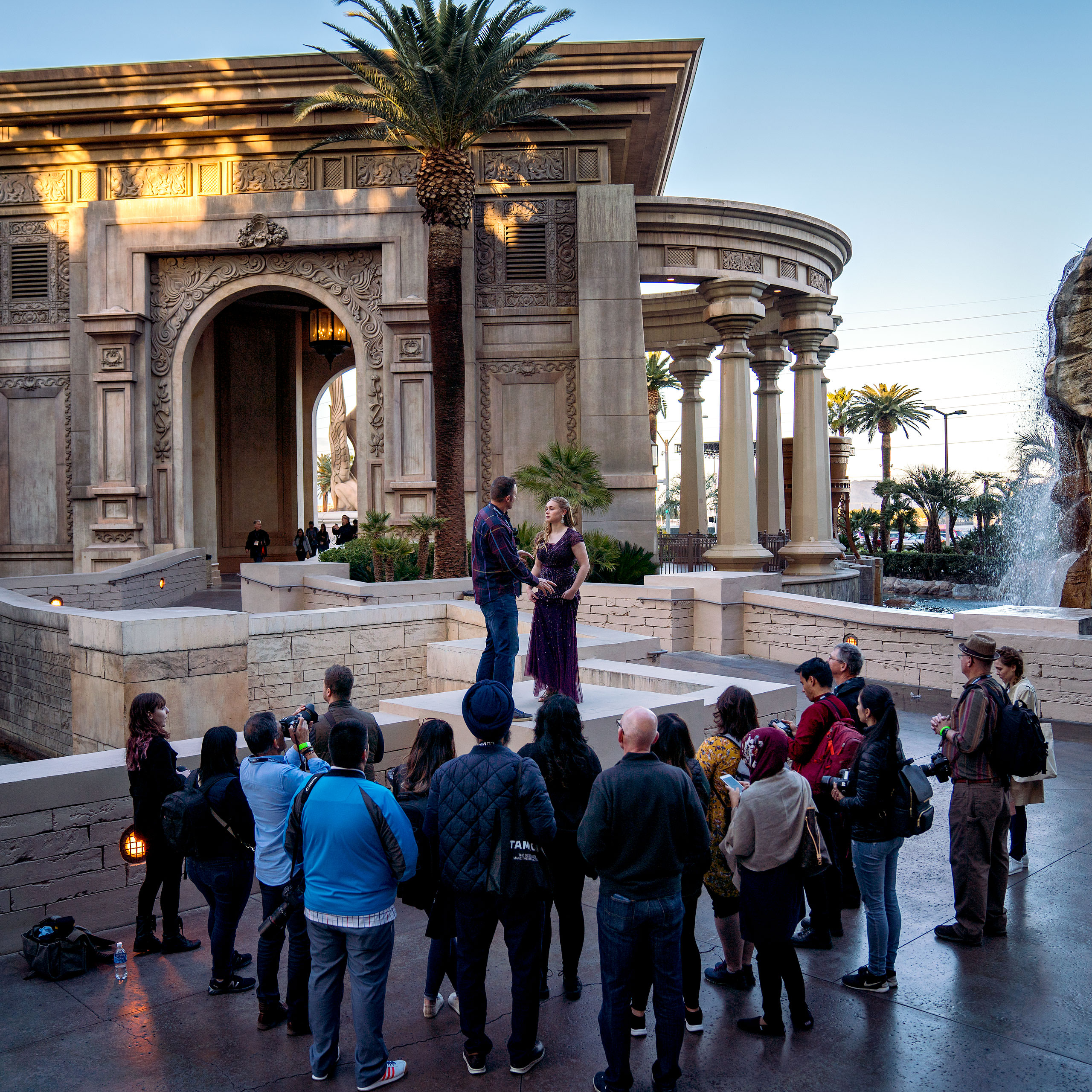 a group of photography students on a photowalk at WPPI learning about off camera flash - sean leblanc photography mentorship