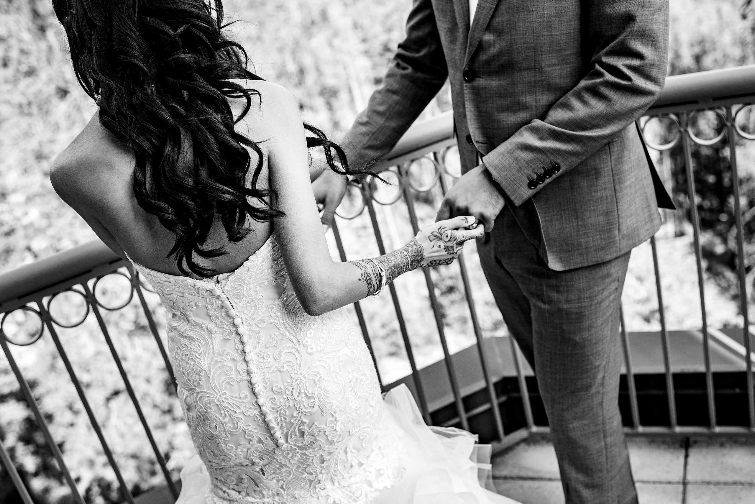 a bride turning away from her groom by Calgary Banff Wedding Photographer Sean LeBlanc