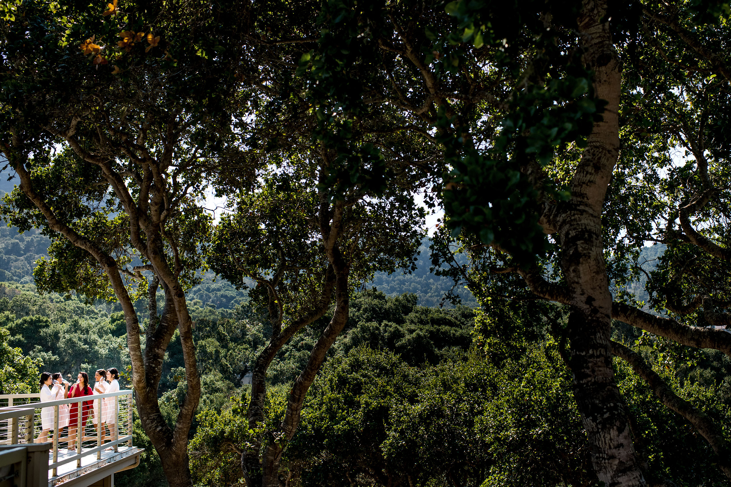 Bridesmaids sharing champagne by Carmel Valley Ranch Wedding Photographer Sean LeBlanc